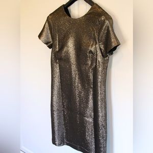 J. McLaughlin metallic fabric party dress. V neck, short sleeve, ALine loose fit
